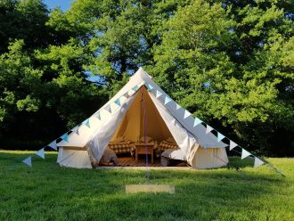 5m bell tent set up for corporate glamping. Also available for the Nostalgia Show 2019