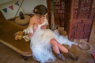 Boho wedding dress and bride and in our 7m chill out bell tent