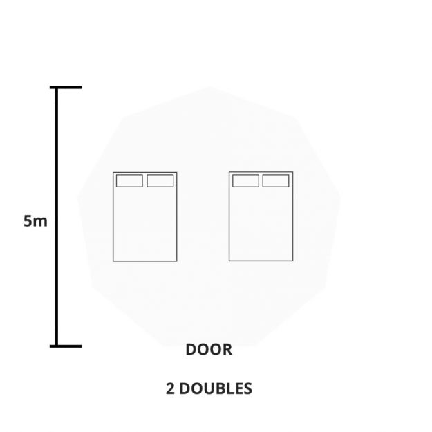 5m bell tent floorplan for 2 couples for bell tent hire in Hampshire.