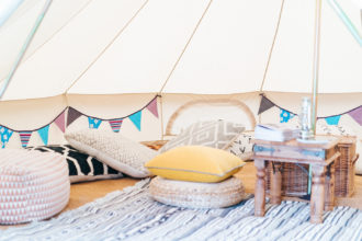 Inside one of our 5m chill out bell tent lounges