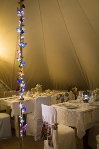 Our 7m bell tent set up as a Vintage tea party tent