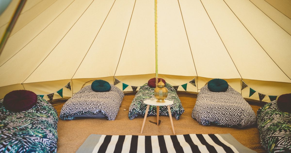 5m glamping bell tent hire. Rent a bell tent in Hampshire, West Sussex and Surrey