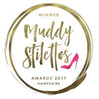 Picture of Muddy Stilettos winers badge for 2017 that Beautiful Bells won for best gleaming provider in Hampshire for glamping.