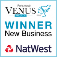 Venus awards winners badge. Category sponsored by Natwest we won for New Business