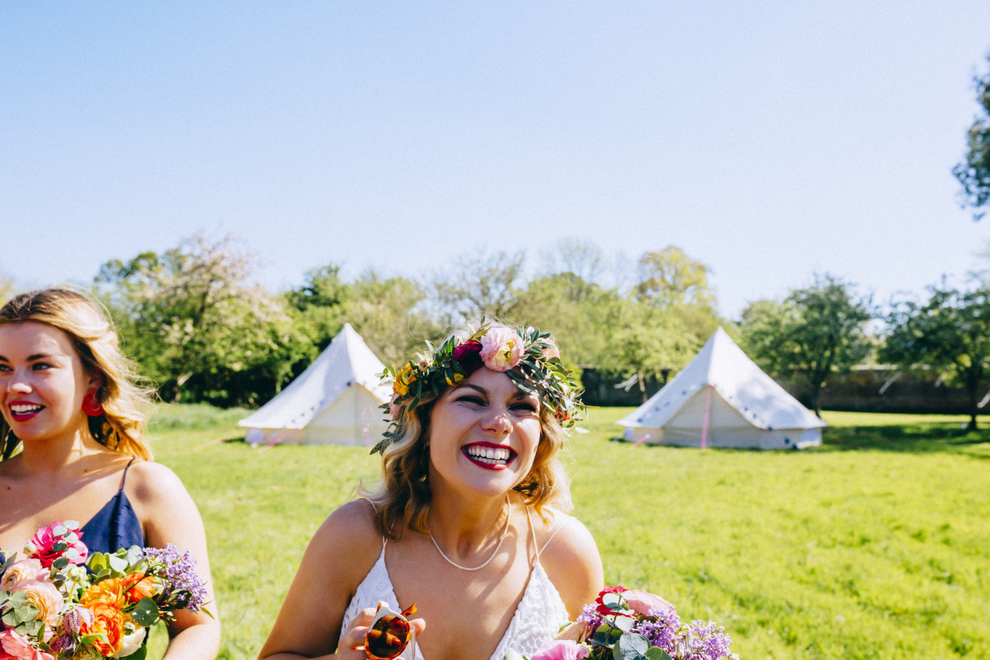 Bride stood infant of bell tent village